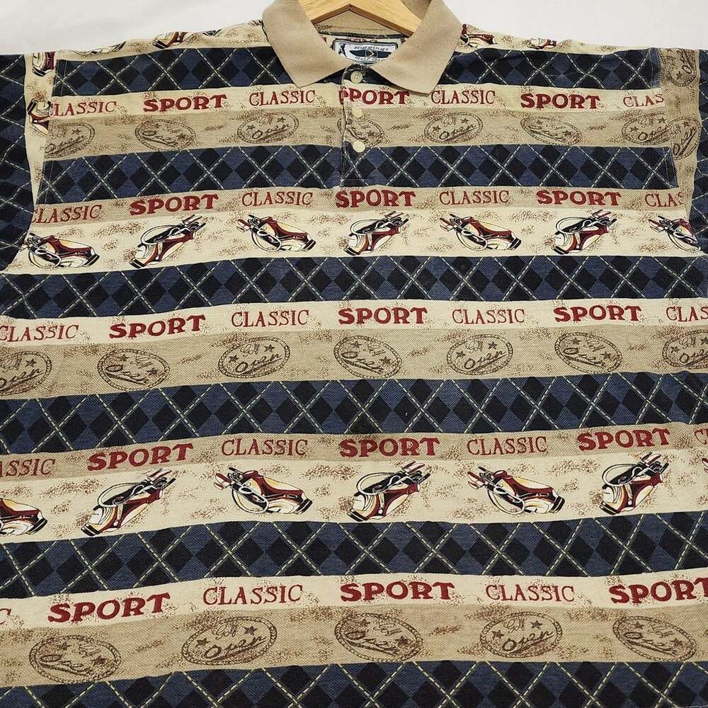 Riggings Golf Gear Vintage Men's Polo Shirt All-Over Golf Bag Print Size XL